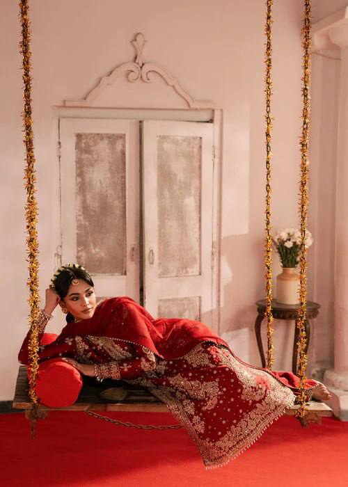 Women's Maroon Heavy Embroidered Faux Georgette Pakistani Palazzo Suit with Dupatta