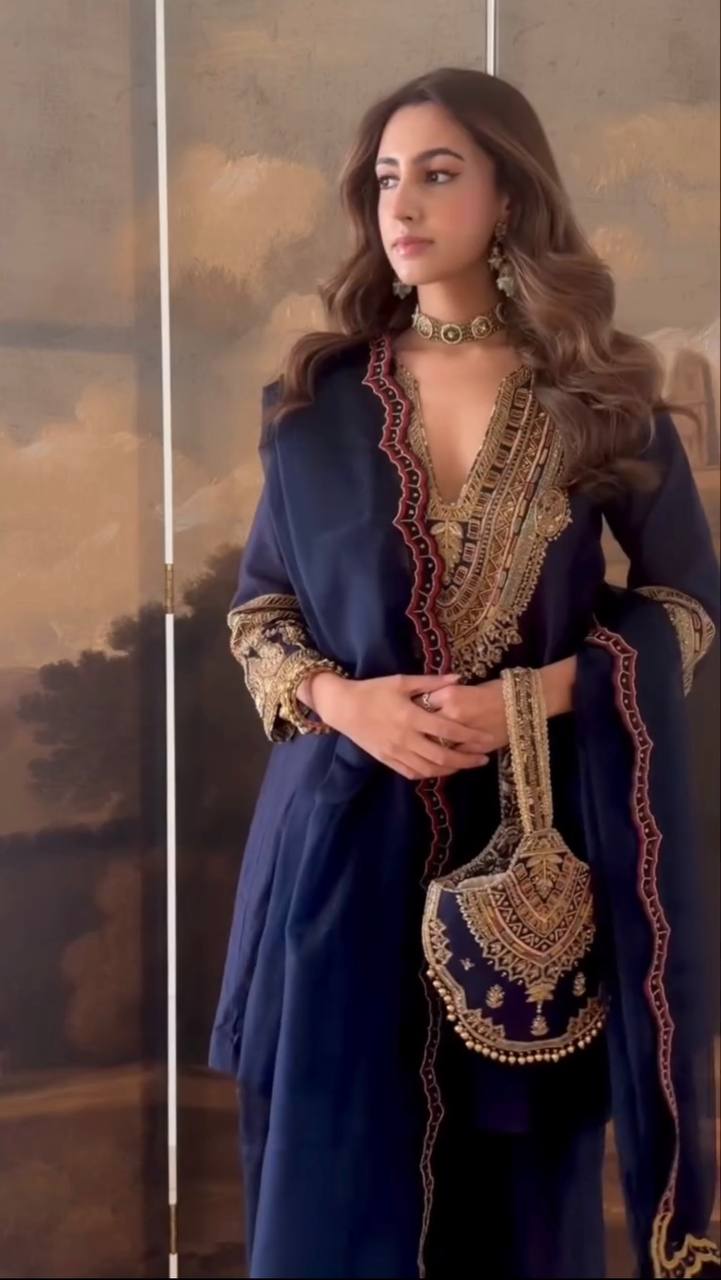Navy Blue Heavy Embroidered Kurta Set