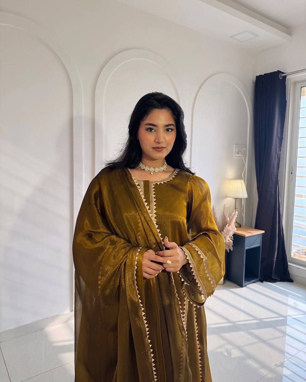 Yellow Embroidered Silk & Pant Palazzo Suit Set