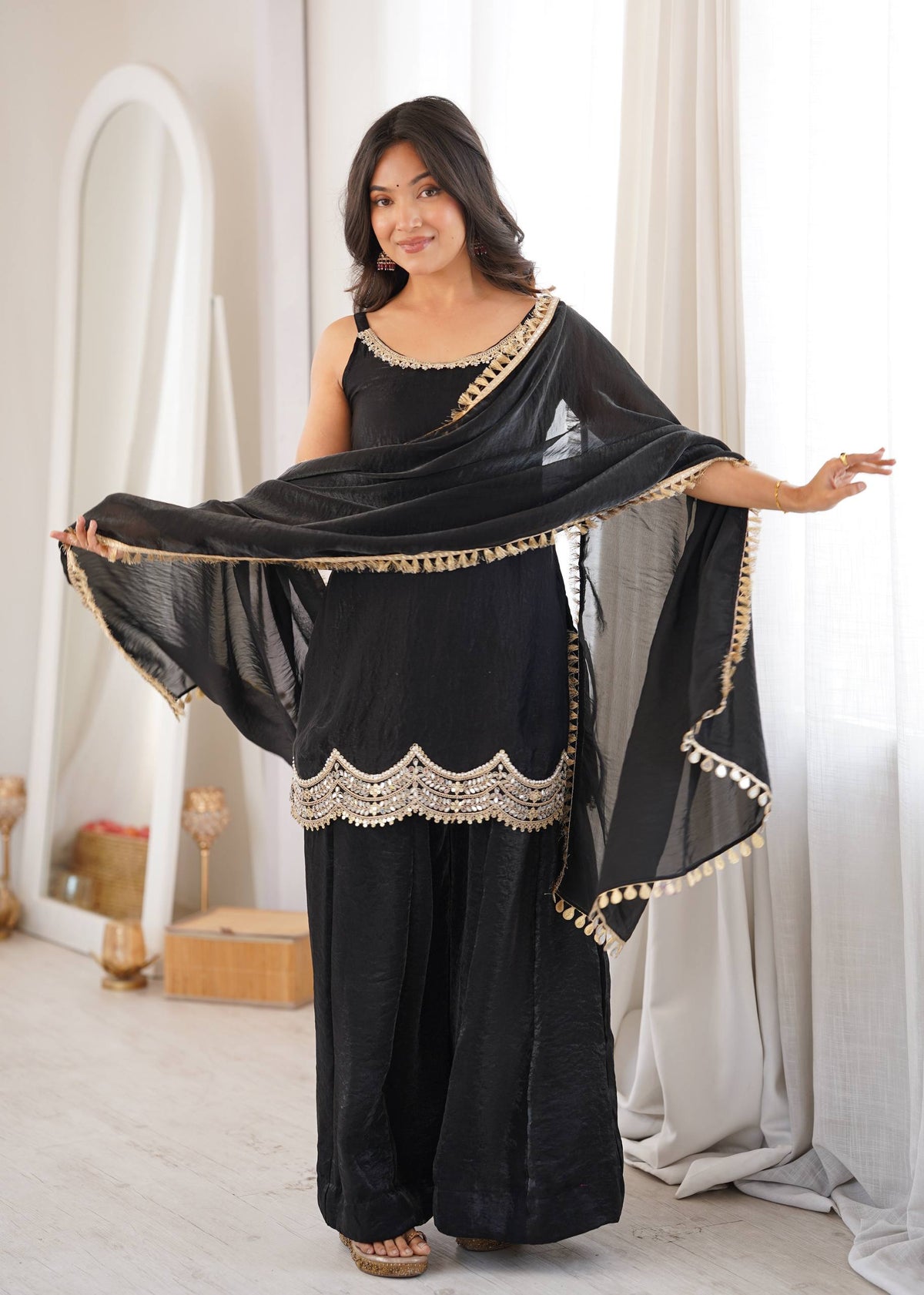 Premium Black Embroidered Sharara Palazzo Set for Women