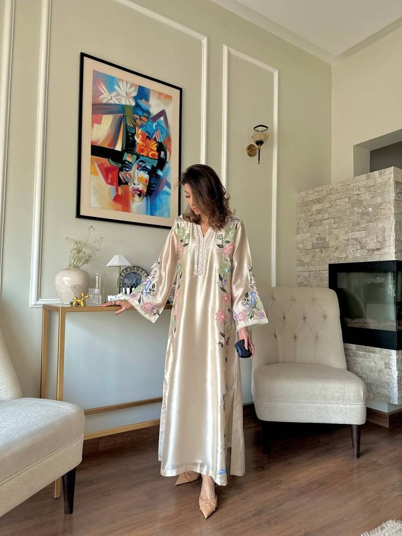 Ivory Floral Embroidered Rayon Fully Stitched A-Line Flared Kurta