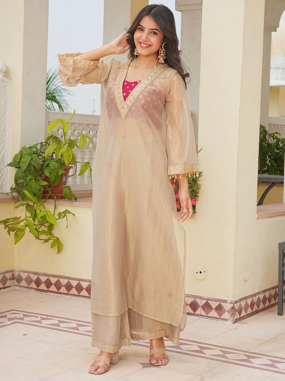 Premium Champagne Gold Kurta Set for Women