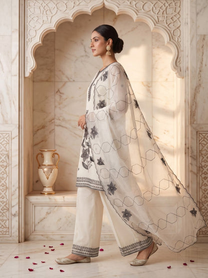 Pure Silk Kurta with Plazo & Dupatta | Woomenza Indian Outfit