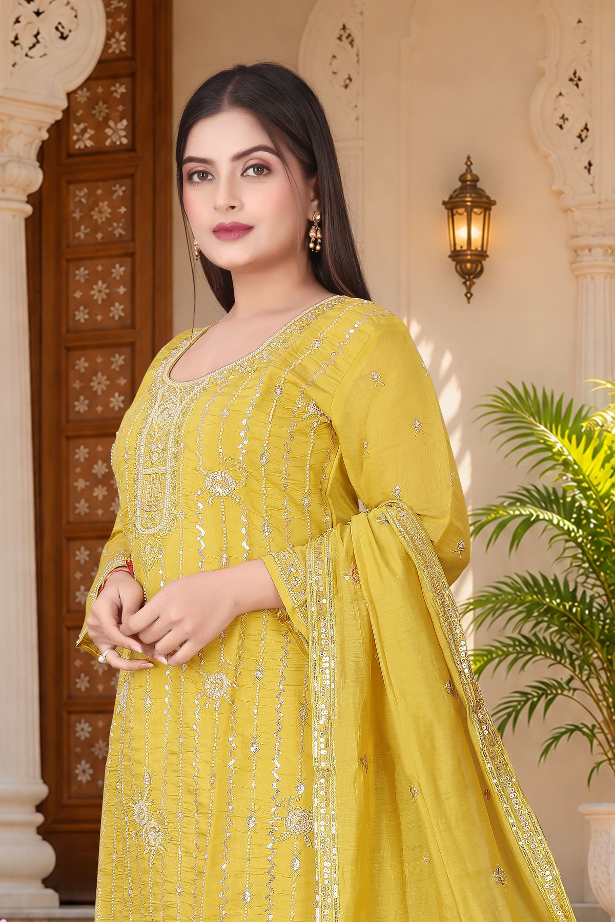 Pure Silk Kurta with Plazo & Dupatta | Woomenza Indian Outfit