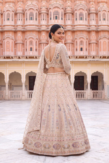 Exquisite Beige Embroidered Lehenga Choli Set with Dupatta – Designer Indian Ethnic Wear for Weddings and Festive Occasions