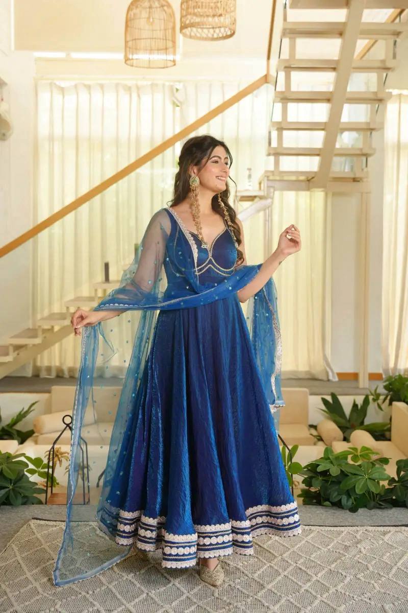 Royal Blue Sequin Embroidered Anarkali Suit Set