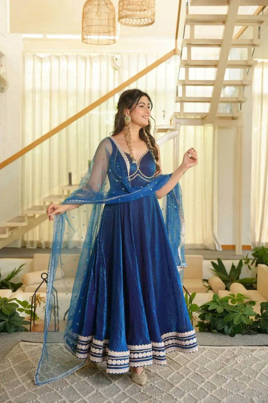 Royal Blue Sequin Embroidered Anarkali Suit Set