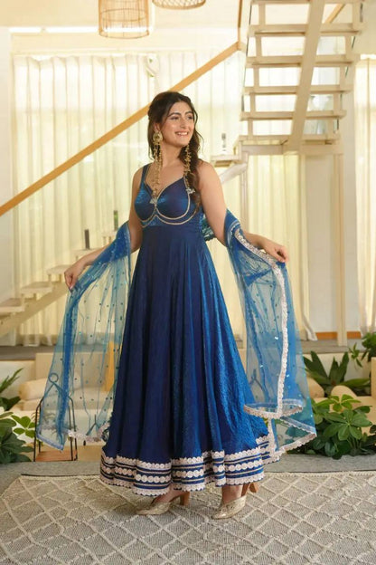 Royal Blue Sequin Embroidered Anarkali Suit Set