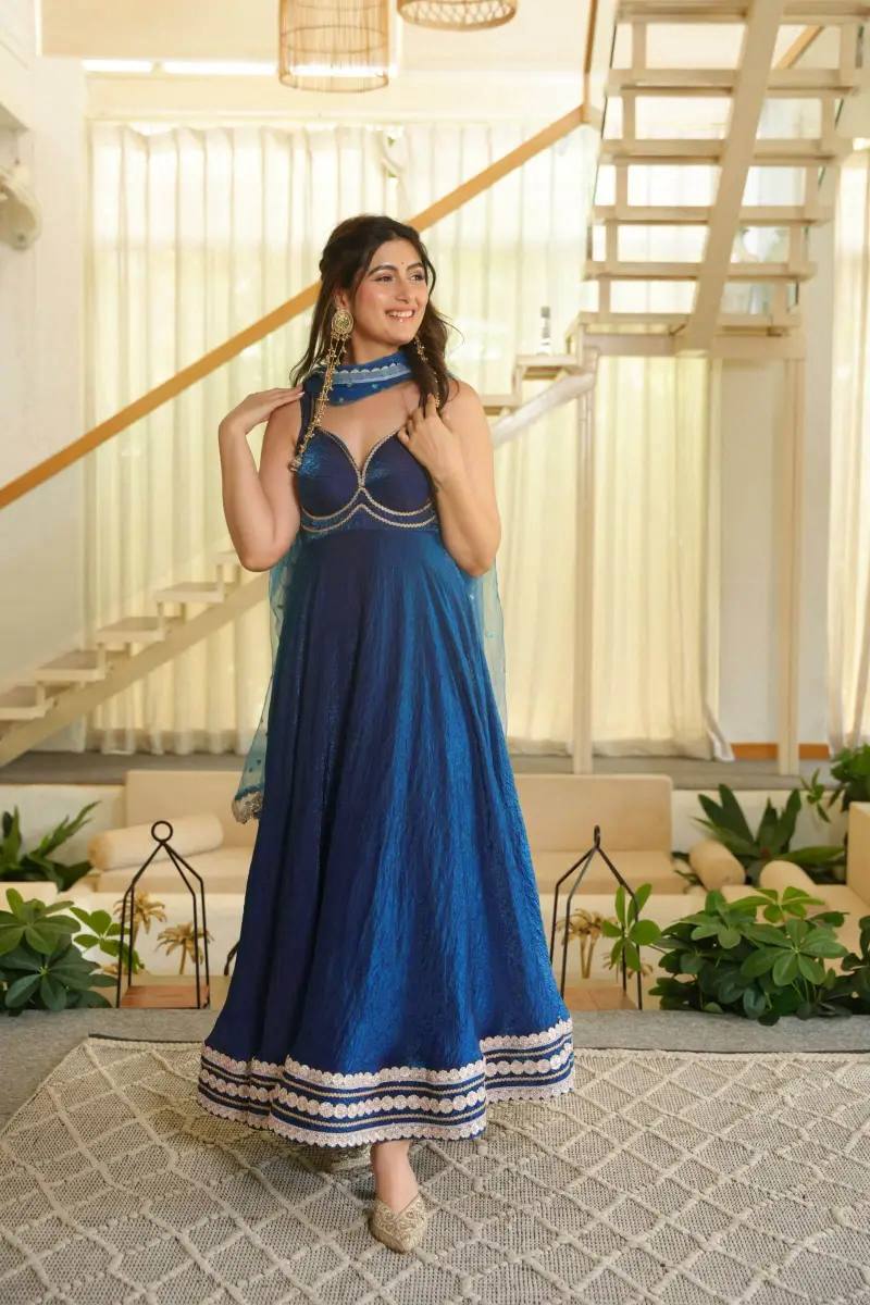 Royal Blue Sequin Embroidered Anarkali Suit Set