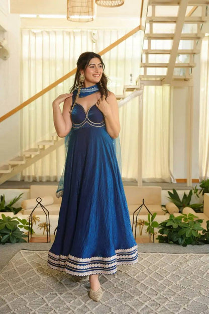 Royal Blue Sequin Embroidered Anarkali Suit Set