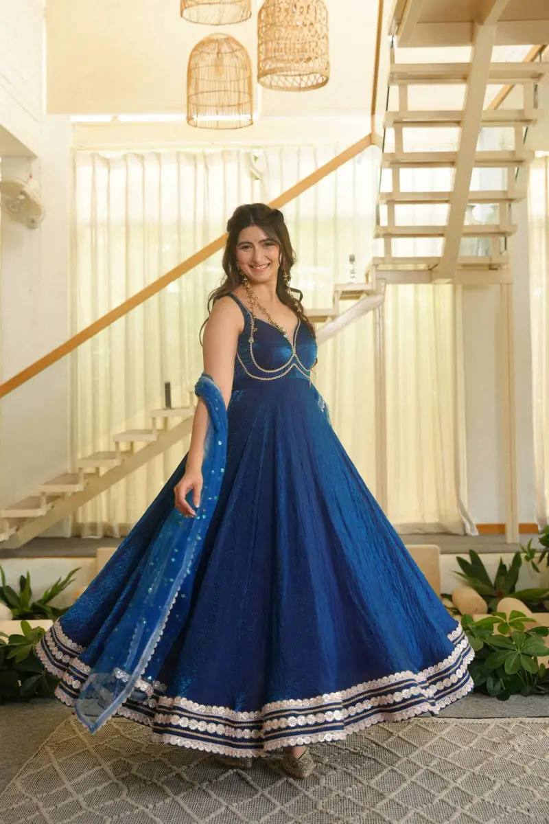 Royal Blue Sequin Embroidered Anarkali Suit Set