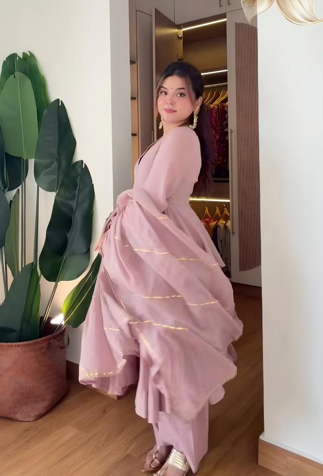 Dusty Pink Layered Anarkali Suit with Embellished Dupatta