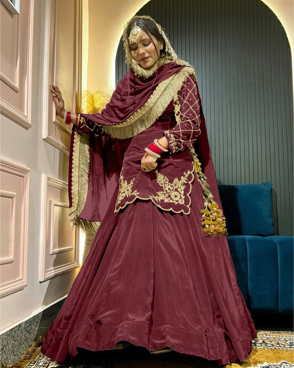 Elegant Emerald Green Embroidered  Set with Dupatta