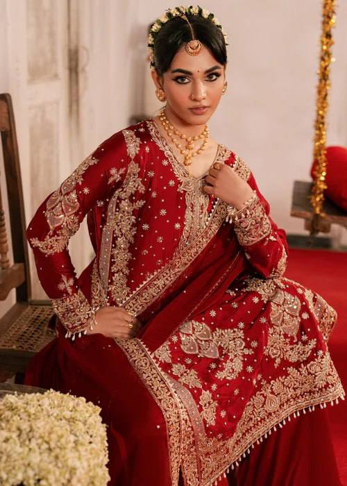 Women's Maroon Heavy Embroidered Faux Georgette Pakistani Palazzo Suit with Dupatta