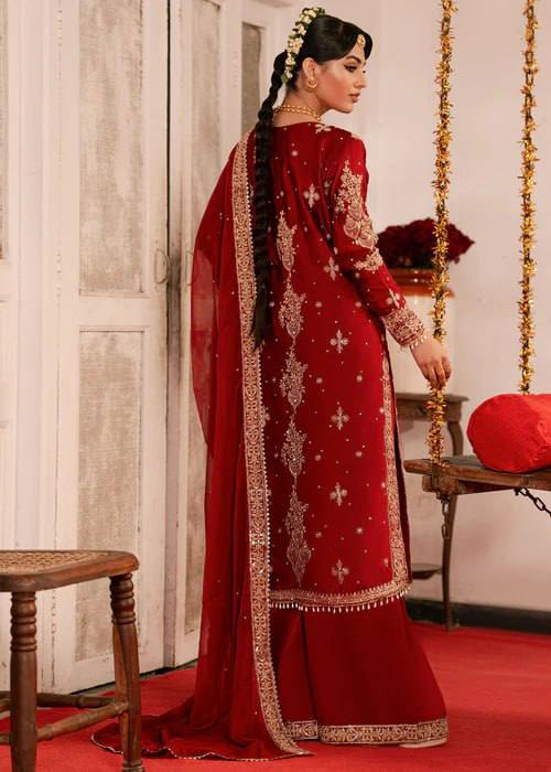 Women's Maroon Heavy Embroidered Faux Georgette Pakistani Palazzo Suit with Dupatta