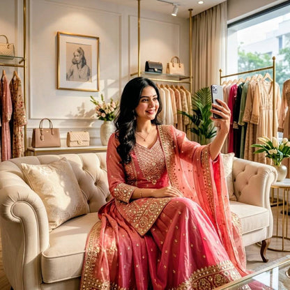 Women's Blush Pink Heavy Embroidered Suit with Dupatta
