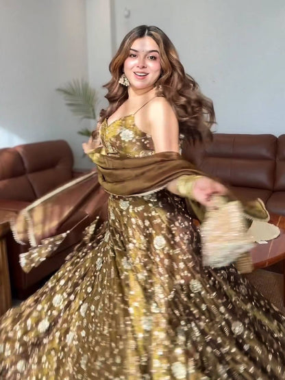 Designer Gold Anarkali for Women