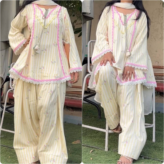 Women's Cream Floral Patiala Suit with Dupatta