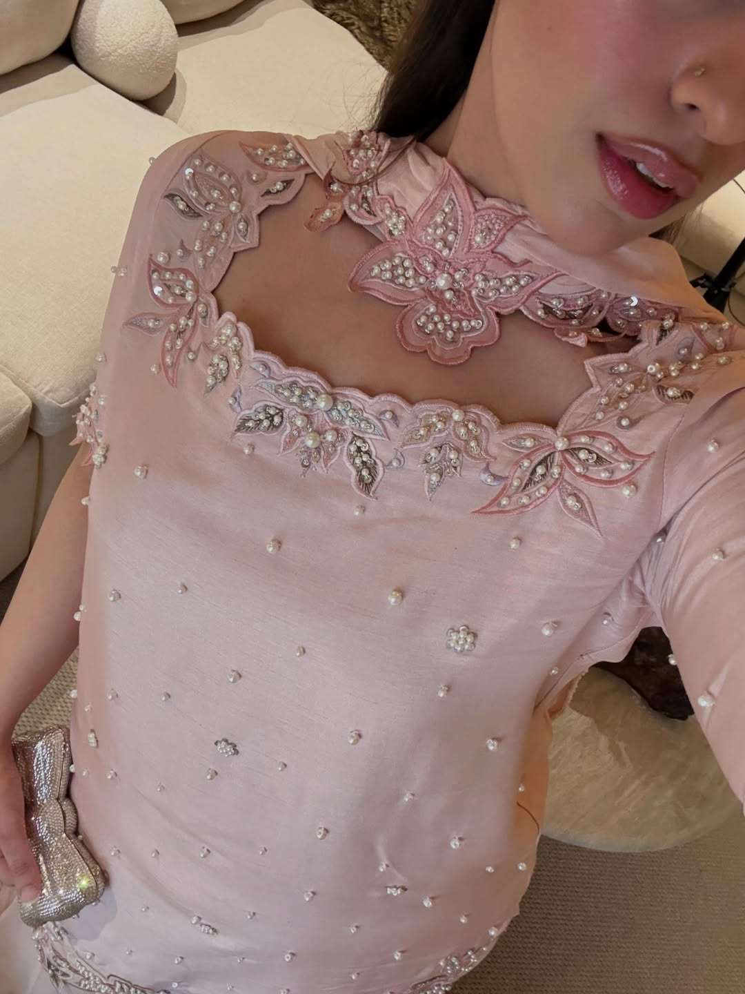 Blush Pink Heavy Floral Embroidered Georgette Straight Suit with Soft Dupatta