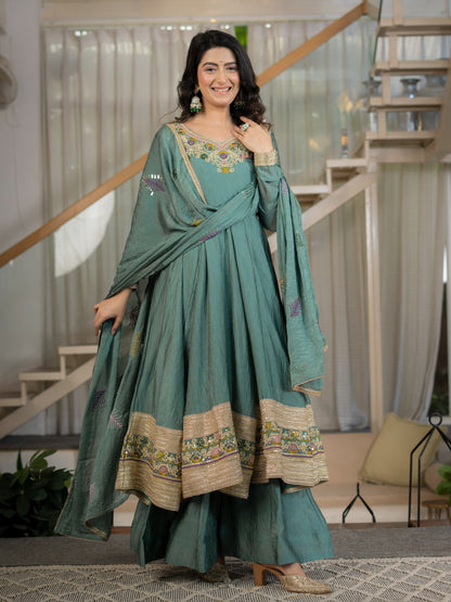 Teal Green Embroidered Anarkali Suit