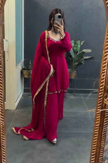 "Pink Grace: A Flowy Anarkali with Minimalist Charm"