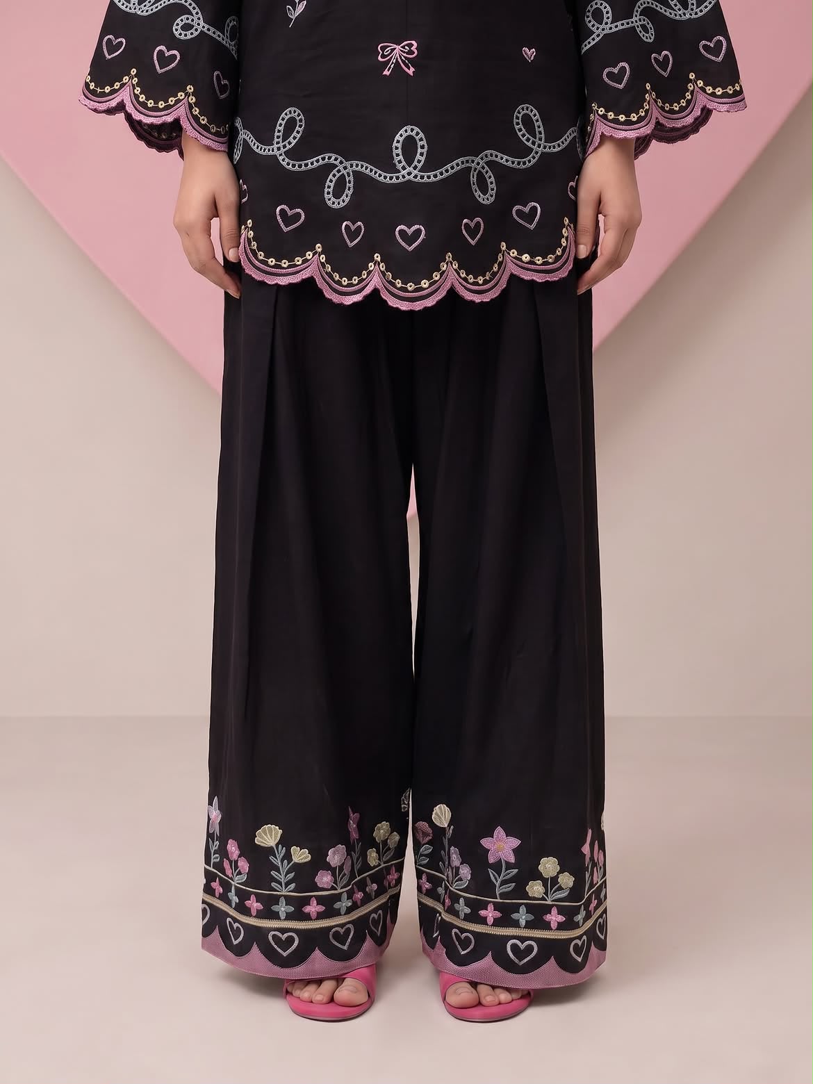 Floral Embroidered Chanderi Stitched Straight Kurta with Straight Farshi salwar & Dupatta