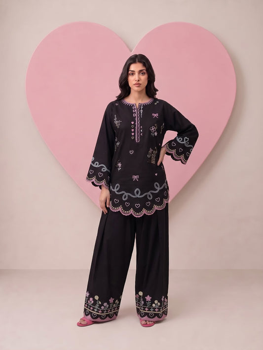 Floral Embroidered Chanderi Stitched Straight Kurta with Straight Farshi salwar & Dupatta
