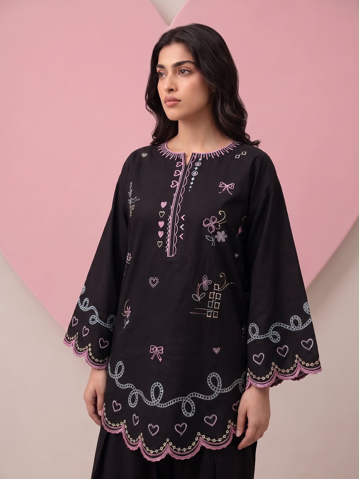 Floral Embroidered Chanderi Stitched Straight Kurta with Straight Farshi salwar & Dupatta