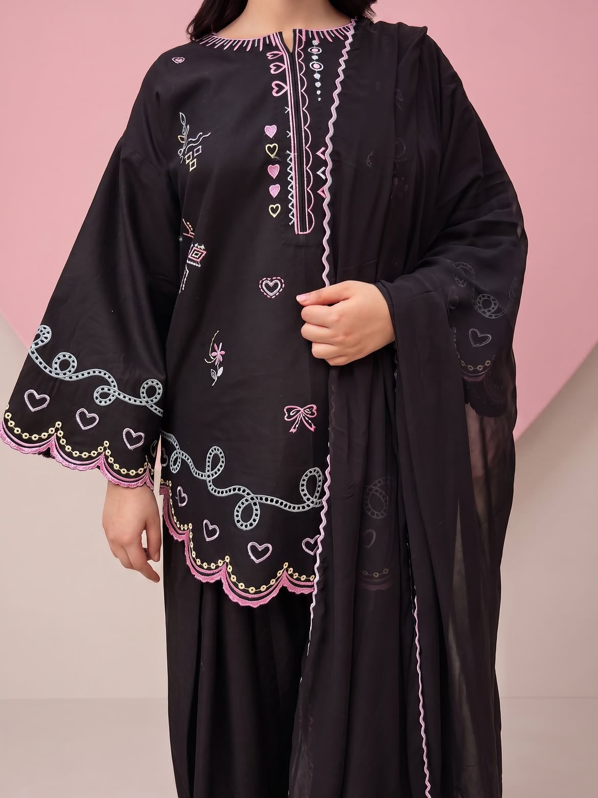 Floral Embroidered Chanderi Stitched Straight Kurta with Straight Farshi salwar & Dupatta