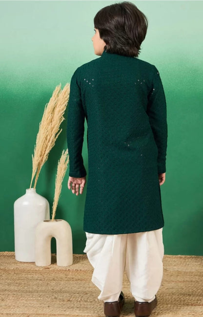 Fabskrit Boys Festive & Party Kurta and Pyjama Set (Green Pack of 1)