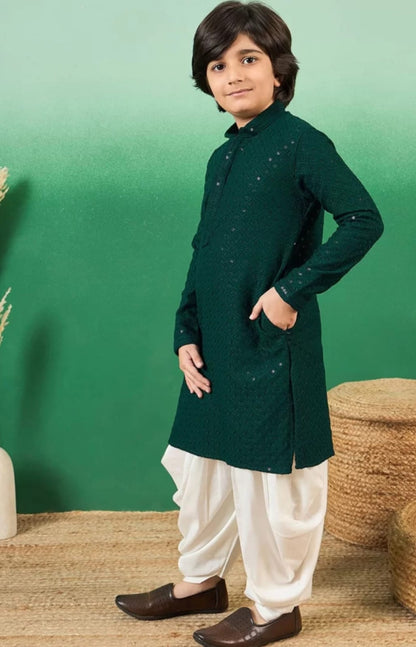 Fabskrit Boys Festive & Party Kurta and Pyjama Set (Green Pack of 1)