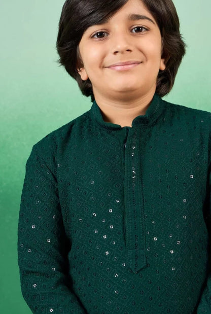 Fabskrit Boys Festive & Party Kurta and Pyjama Set (Green Pack of 1)