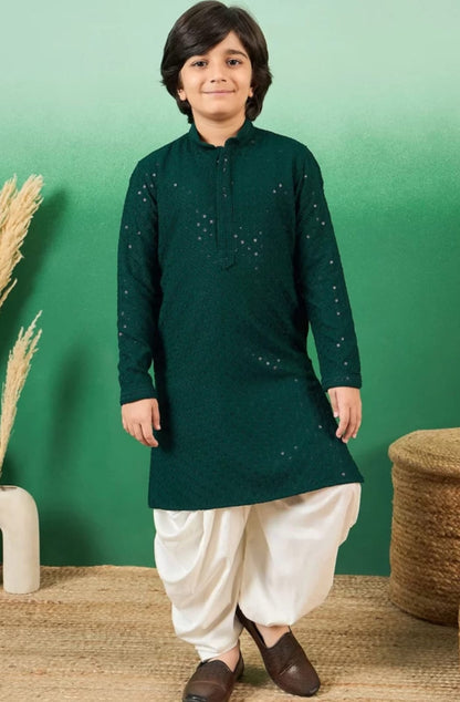 Fabskrit Boys Festive & Party Kurta and Pyjama Set (Green Pack of 1)