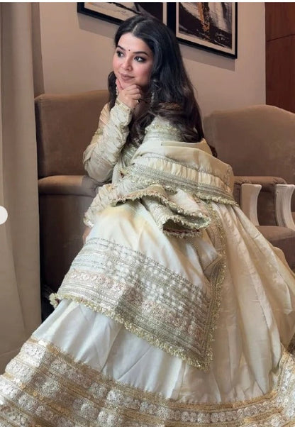 Ivory White Embroidered Silk Anarkali Gown