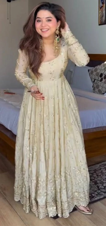 Champagne Ivory Embroidered  Anarkali Gown
