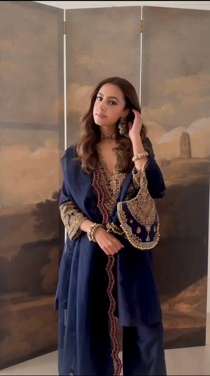 Navy Blue Heavy Embroidered Kurta Set