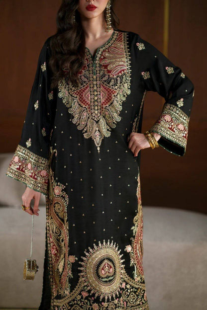 Black Premium Silk Heavy Embroidered Straight Kurta