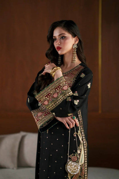Black Premium Silk Heavy Embroidered Straight Kurta
