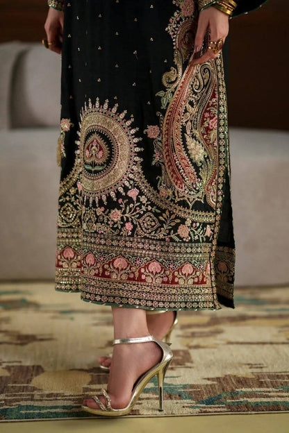 Black Premium Silk Heavy Embroidered Straight Kurta