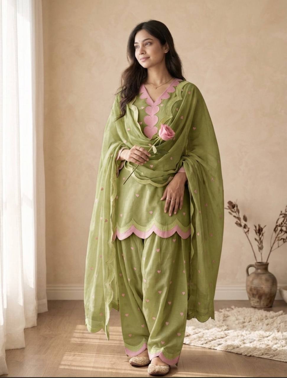 Pastel Mint Blue & Green Embroidery thread Work Farshi Salwar Suit Set
