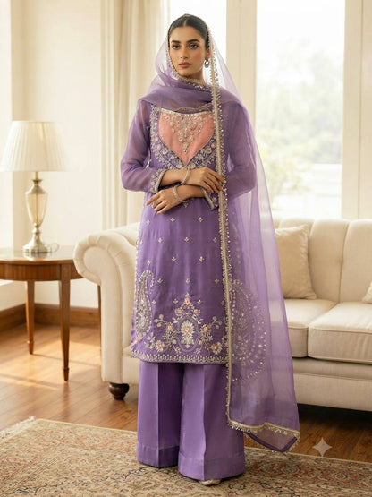 Olive Green Embroidered Nc Moss Straight Kurta Palazzo & Dupatta Set