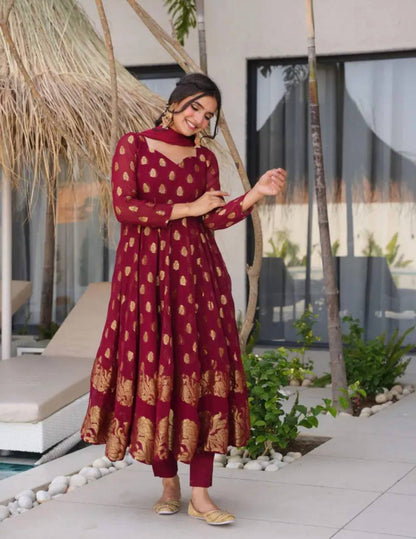 Luxurious Maroon Anarkali Suit with Intricate Embroidery