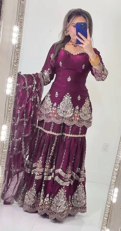 Women’s Embroidered Sharara Suit Set