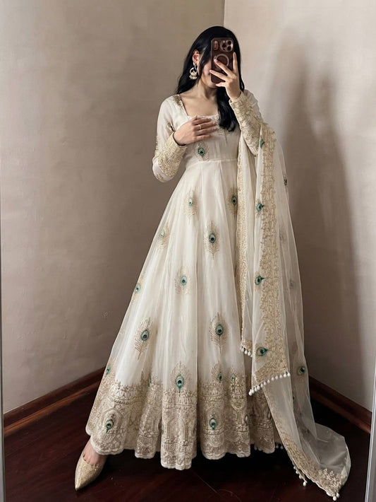 Peacock Embroidered Anarkali Suit Set
