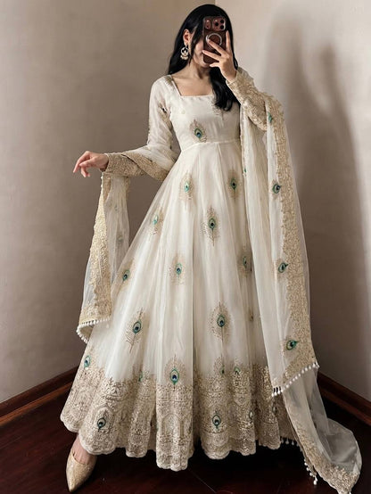 Peacock Embroidered Anarkali Suit Set