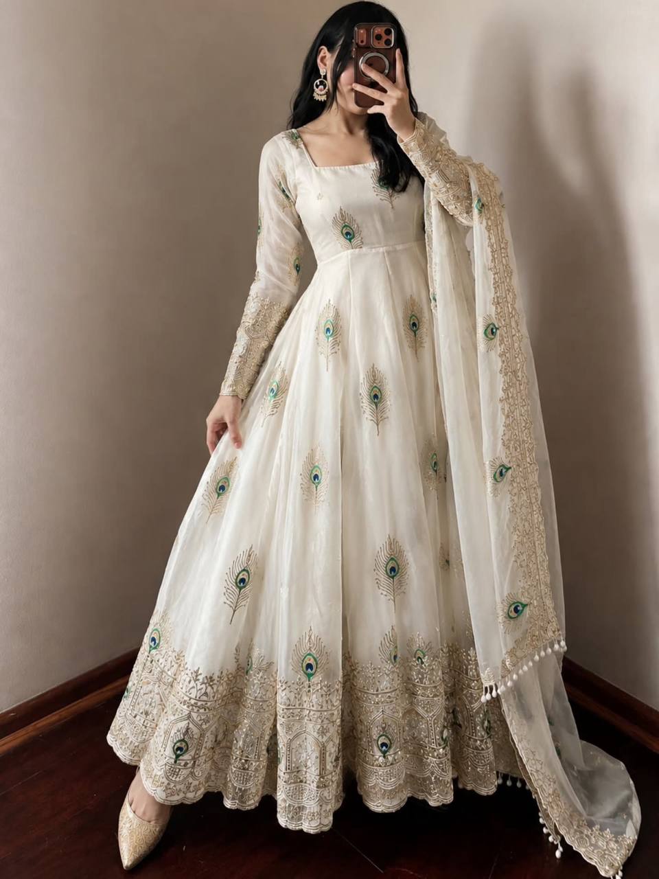 Peacock Embroidered Anarkali Suit Set