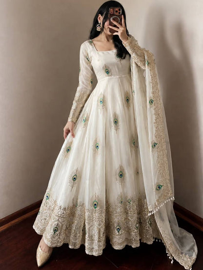 Peacock Embroidered Anarkali Suit Set