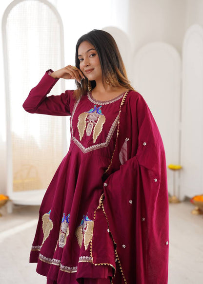 Embroidered Peplum Suit Set with Matching Dupatta