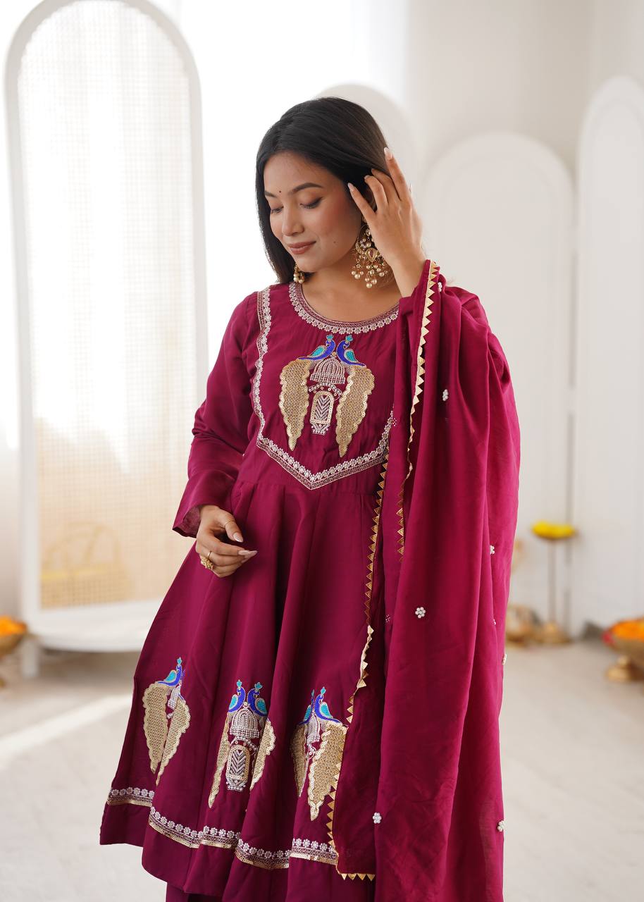 Embroidered Peplum Suit Set with Matching Dupatta