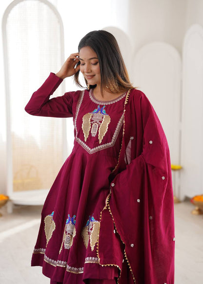 Embroidered Peplum Suit Set with Matching Dupatta